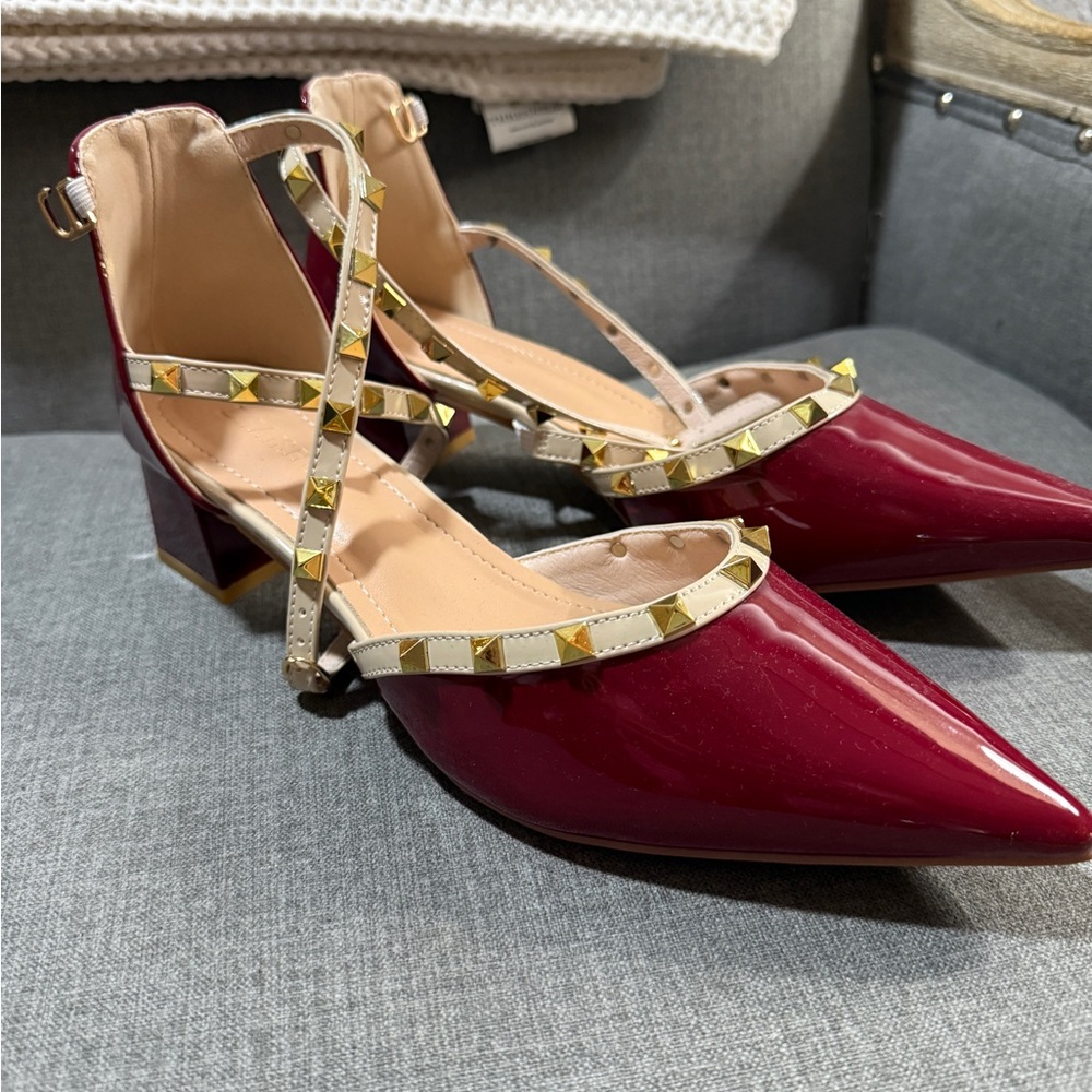 Elegant Burgundy Studded Women's Heels